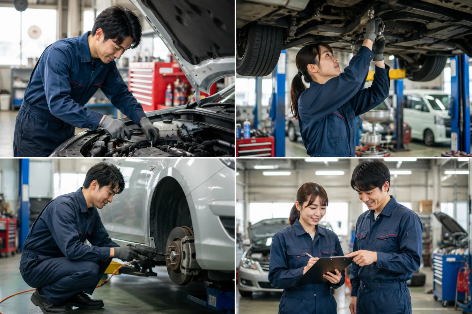 自動車整備工場での作業の様子
