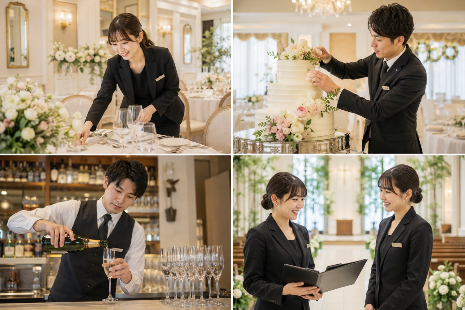 結婚式場の会場とスタッフの様子