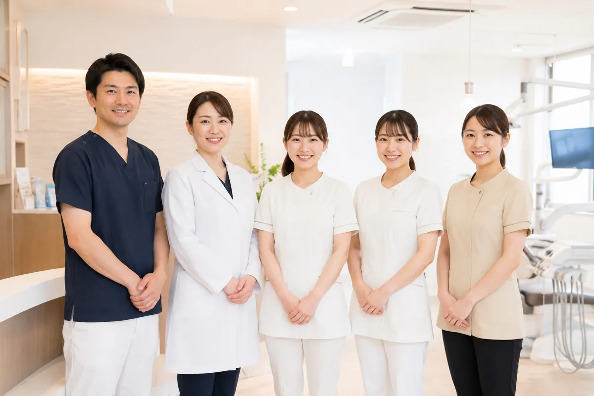 歯科医院のスタッフが並んでいる様子